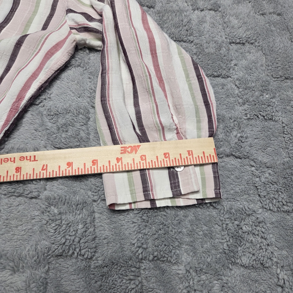 LOFT Womans Striped V-Neck Blouse in Pink, Green & Cream Size Large - Picture 6 of 8